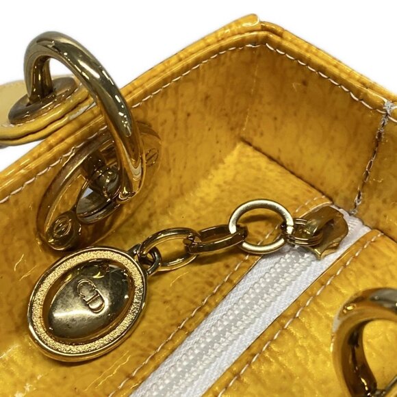 Auth DIOR/ChristianDior Lady Dior Medium/Trotter Yellow Patent Leather Handbag - Picture 11 of 16